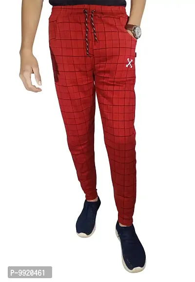 VANTAR Checkered Men Track Pants (30, Red)