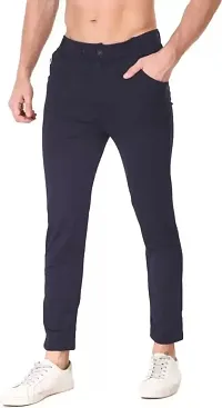VANTAR Men Regular Lycra Blend Trousers (32, Navy Blue)-thumb3