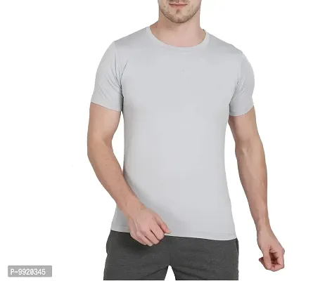 VANTAR Solid Men Round Neck T-Shirt (Small, Grey)-thumb0