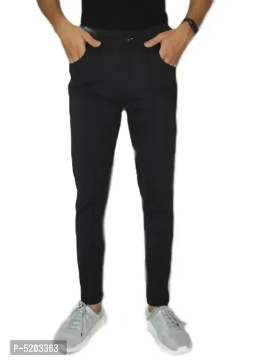 Trendy Cotton Blend Solid Men Black Track Pant-thumb4