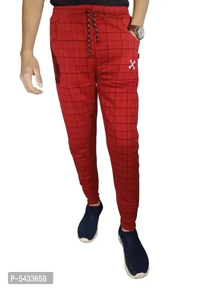 Checkered Men Red Track Pants