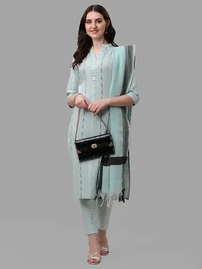 Stylish Cotton A-Line Printed Kurta Bottom Dupatta Set