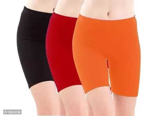 GlobyCraft Combo Pack of 3 Cotton Lycra Shorts/Cycling Shorts/Gym Shorts for Women  Girls-thumb0