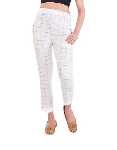 GlobyCraft Pack of 1 Stretchable Check Pant/Formal Trouser/Jegging for Women & Girls (Size: 28,30,32,34 & 36)