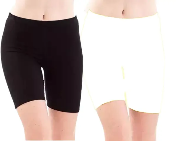 GlobyCraft Combo Pack of 2 Cotton Lycra Shorts/Cycling Shorts/Gym Shorts for Women & Girls