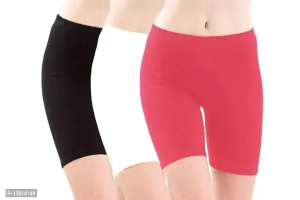 GlobyCraft Combo Pack of 3 Cotton Lycra Shorts/Cycling Shorts/Gym Shorts for Women  Girls-thumb0