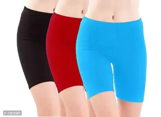 GlobyCraft Combo Pack of 3 Cotton Lycra Shorts/Cycling Shorts/Gym Shorts for Women  Girls-thumb0