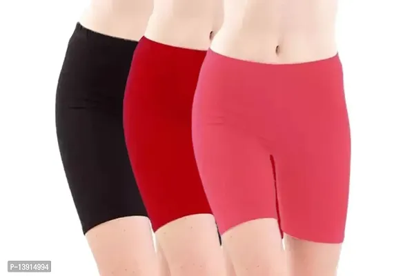 GlobyCraft Combo Pack of 3 Cotton Lycra Shorts/Cycling Shorts/Gym Shorts for Women  Girls