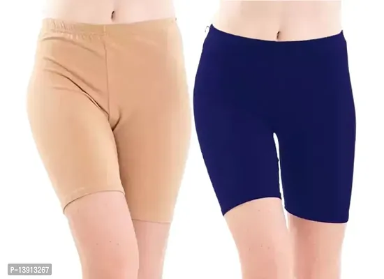 GlobyCraft Combo Pack of 2 Cotton Lycra Shorts/Cycling Shorts/Gym Shorts for Women  Girls-thumb0