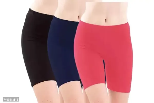 GlobyCraft Combo Pack of 3 Cotton Lycra Shorts/Cycling Shorts/Gym Shorts for Women  Girls