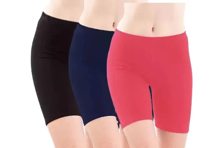 GlobyCraft Combo Pack of 3 Lycra Shorts/Cycling Shorts/Gym Shorts for Women Girls