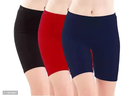 GlobyCraft Combo Pack of 3 Cotton Lycra Shorts/Cycling Shorts/Gym Shorts for Women  Girls-thumb0