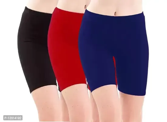 GlobyCraft Combo Pack of 3 Cotton Lycra Shorts/Cycling Shorts/Gym Shorts for Women  Girls-thumb0