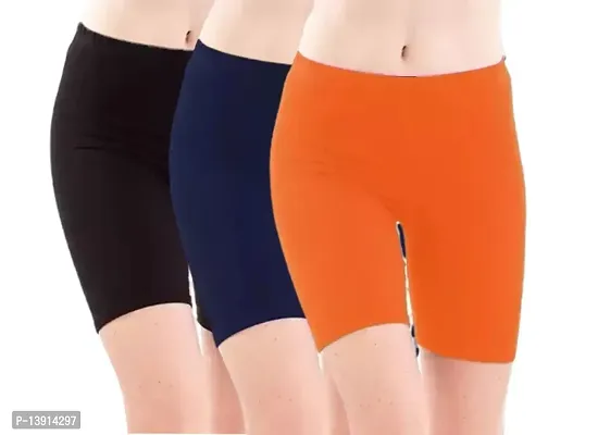 GlobyCraft Combo Pack of 3 Cotton Lycra Shorts/Cycling Shorts/Gym Shorts for Women  Girls