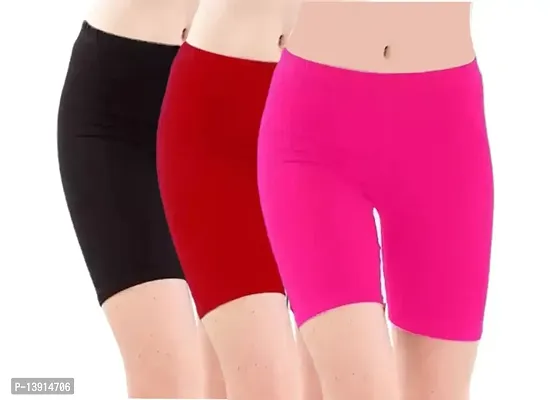 GlobyCraft Combo Pack of 3 Cotton Lycra Shorts/Cycling Shorts/Gym Shorts for Women  Girls