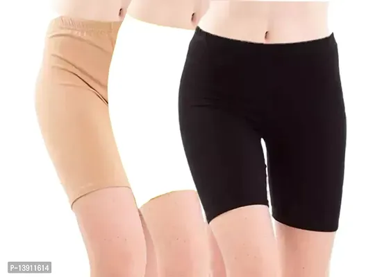 GlobyCraft Combo Pack of 3 Cotton Lycra Shorts/Cycling Shorts/Gym Shorts for Women  Girls-thumb0