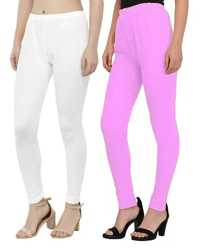 Stylish Cotton Solid Leggings For Women - Pack Of 2