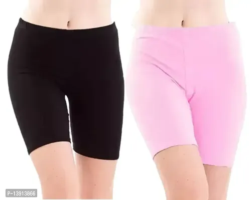 GlobyCraft Combo Pack of 2 Cotton Lycra Shorts/Cycling Shorts/Gym Shorts for Women  Girls