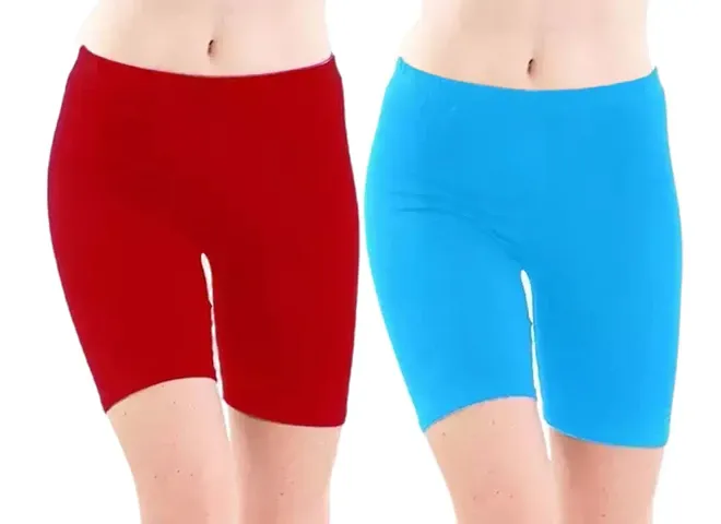 GlobyCraft Combo Pack of 2 Lycra Shorts/Cycling Shorts/Gym Shorts for Women Girls