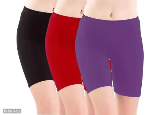 GlobyCraft Combo Pack of 3 Cotton Lycra Shorts/Cycling Shorts/Gym Shorts for Women  Girls