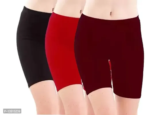 GlobyCraft Combo Pack of 3 Cotton Lycra Shorts/Cycling Shorts/Gym Shorts for Women  Girls