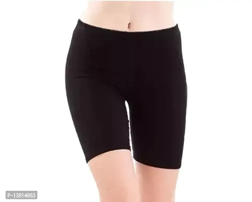 Black Cotton Lycra Regular Shorts Shorts For Women