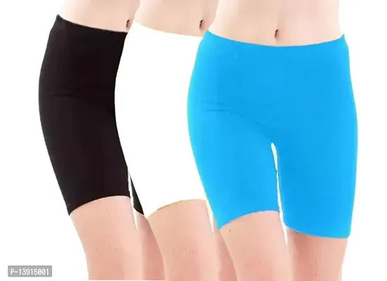 GlobyCraft Combo Pack of 3 Cotton Lycra Shorts/Cycling Shorts/Gym Shorts for Women  Girls