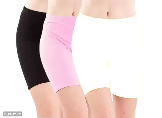GlobyCraft Combo Pack of 3 Cotton Lycra Shorts/Cycling Shorts/Gym Shorts for Women  Girls
