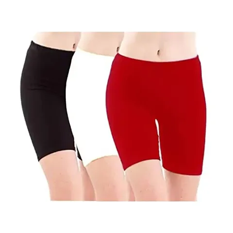 GlobyCraft Combo Pack of 3 Cotton Lycra Shorts/Cycling Shorts/Gym Shorts for Women & Girls