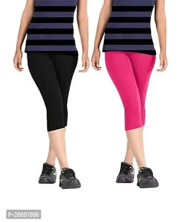 Slim Fit Calf Length Capri for Women  Girls ( Black  Pink )-thumb0