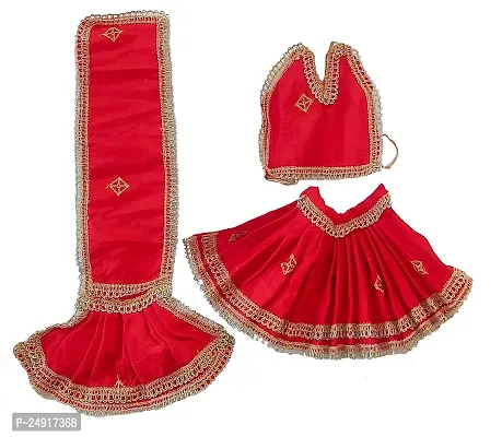 Handcrafted Radha Krishan ji Jugal Kishor Vastra || Poshak Dress for Standing Idol, Dresses Choli | Lehenga || Hanuman Ji Matarani ji Pooshak Cloth for God Dress | Poshak for God Vastra Idol (Red)-thumb0