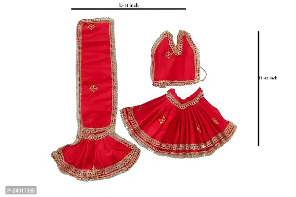 Handcrafted Radha Krishan ji Jugal Kishor Vastra || Poshak Dress for Standing Idol, Dresses Choli | Lehenga || Hanuman Ji Matarani ji Pooshak Cloth for God Dress | Poshak for God Vastra Idol (Red)-thumb2