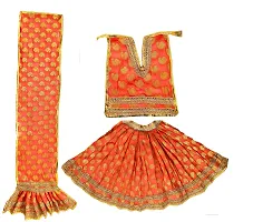 Handwork design Radha Krishan ji | Ram Darbar | Ram Parivaar | Vastra for Standing Idol, Dresses Choli | Lehenga | Hanuman Ji | Matarani ji Pooshak Cloth for God Dress Size no 18-19-20 (Orange)-thumb1