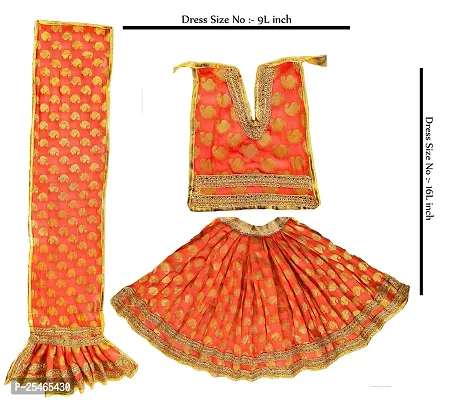 Handwork design Radha Krishan ji | Ram Darbar | Ram Parivaar | Vastra for Standing Idol, Dresses Choli | Lehenga | Hanuman Ji | Matarani ji Pooshak Cloth for God Dress Size no 18-19-20 (Orange)-thumb3