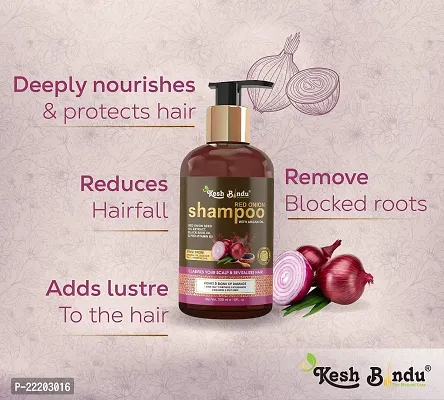 KESHBINDU Red Onion Black Seed Oil Shampoo with Red Onion Seed Oil Extract, Black Seed Oil  Pro-Vitamin B5 - No Parabens, Sulphates, Silicones, Color  PEG - 300mL-thumb2