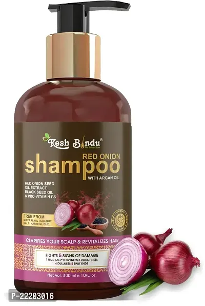 KESHBINDU Red Onion Black Seed Oil Shampoo with Red Onion Seed Oil Extract, Black Seed Oil  Pro-Vitamin B5 - No Parabens, Sulphates, Silicones, Color  PEG - 300mL