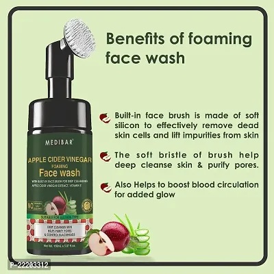 MEDIBAR? Apple Cider Vinegar Foaming Face Wash With Built-In Face Brush To Exfoliate  Deep Cleanse. With Aloe Vera  Basil For Clear, Moisturized Skin. Vegetarian, Paraben Free, 150 ml-thumb3