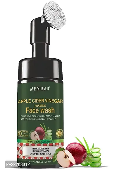 MEDIBAR? Apple Cider Vinegar Foaming Face Wash With Built-In Face Brush To Exfoliate  Deep Cleanse. With Aloe Vera  Basil For Clear, Moisturized Skin. Vegetarian, Paraben Free, 150 ml-thumb2