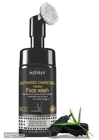 MEDIBAR? Brightening Charcoal with Built-In Face Brush for deep cleansing - No Parabens, Silicones, Salt - 150 ml Face Wash-thumb2