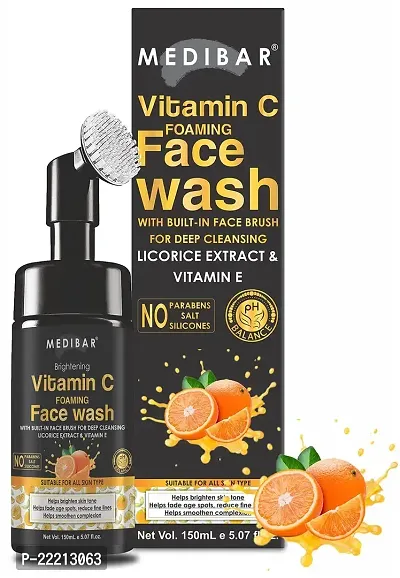 MEDIBAR? Vitamin C Face Wash With Turmeric For Skin Brightening, Skin Glowing And Deep Cleansing - Vitamin C Facewash For Reduces Pigmentation And Dark Spots - No Parabens, Sulphate 150mL