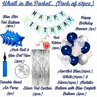 Amazing Happy Birthday Decoration Items - set of 67pcs. | Silver, White, Blue Balloon Decoration For Birthday | Happy Birthday Decoration For Boys, Husband | Dark Blue Metallic, Blue Confetti-thumb2