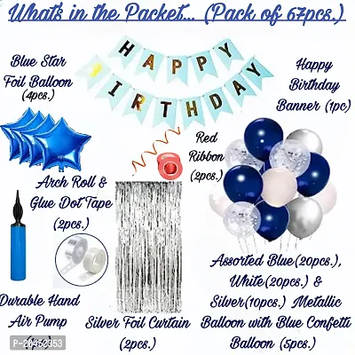 Amazing Happy Birthday Decoration Items - set of 67pcs. | Silver, White, Blue Balloon Decoration For Birthday | Happy Birthday Decoration For Boys, Husband | Dark Blue Metallic, Blue Confetti-thumb3