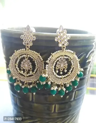 Green Alloy Beads Jhumkas Earrings For Women-thumb0