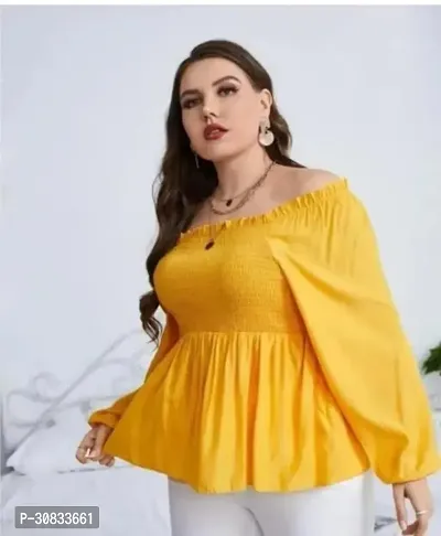 Elegant Yellow Crepe Solid Top For Women-thumb0