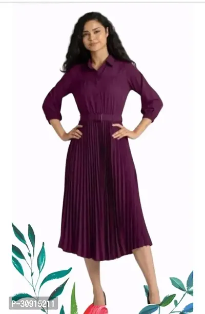 Stylish Purple Crepe Self Design Fit And Flare Dress For Women-thumb0