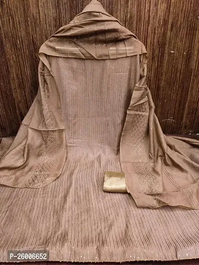 THREADSANDTREND Beige Chanderi Silk Embroidered Dress Material (Unstiched)-thumb0