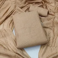 THREADSANDTREND Beige Chanderi Silk Embroidered Dress Material (Unstiched)-thumb1