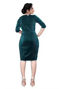 Myntra Women's New Fancy Trendy Korian Round Neck Half Sleeve Western Dress (Green) Size:-Large-thumb2