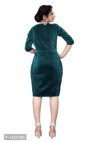 Myntra Women's New Fancy Trendy Korian Round Neck Half Sleeve Western Dress (Green) Size:-Large-thumb3