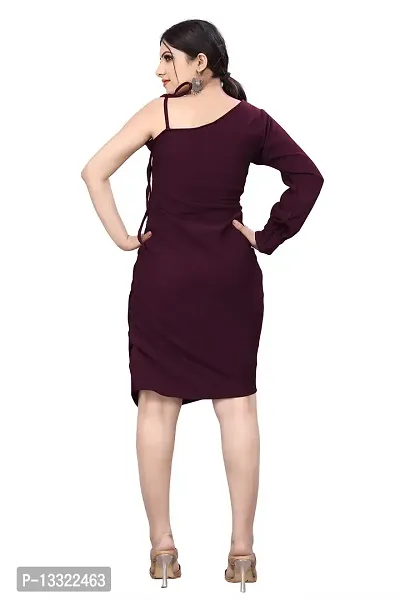 Myntra Women's New Fancy Trendy Lycra One Shoulder Sleeveless Western Dress (Maroon) Size:-Large-thumb4